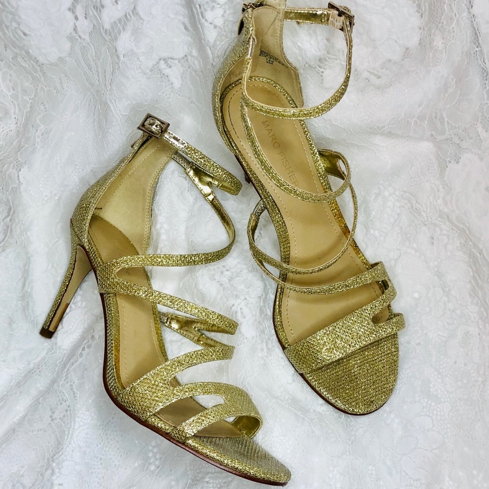 Marc Fisher Blaize Gold Ankle-zip Strappy Heels